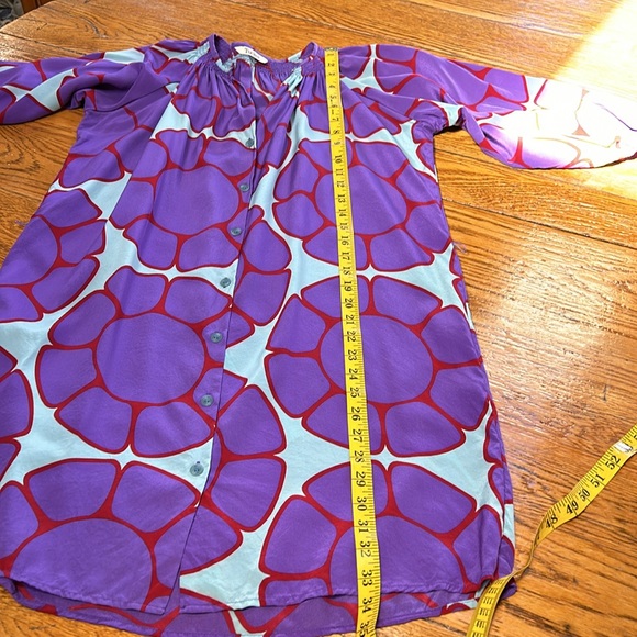 Tucker purple and red floral button front dress. Smocked neckline. Size Small. - Picture 9 of 14